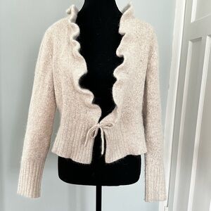 Elena Solano Alpaca Blend Ruffle Cardigan | Soft Neutral Tie Front Sweater